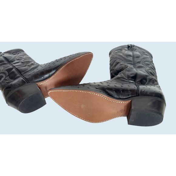 Vintage ACME Men's Black Ostrich Print Cowboy Western Boots Sz 9 1/2 D - Picture 8 of 8